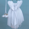 εντυπωσιακό φόρεμα βάπτισης με ουρά μεγάλα μανίκα πουά : 4