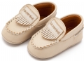 Δερμάτινο Loafer με Ετικέτα Κροσάκια και Logo σε Εκρού Χρώμα mi1128 : 3