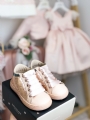 παπούτσια περπατήματος αθλητικά παιδικά βαπτιστικά ροζ πούλιες για κορίτσι με σατεν κορδόνια : 3