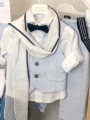 βαπτιστικό ρούχο για αγόρι σιέλ ριγέ παντελόνι και γιλέκο με φουλαρι : 2