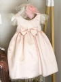 φόρεμα βάπτισης για κορίτσι ροζ με φιόγκο και πουά τούλι : 2