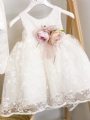 βαπτιστικό φόρεμα δαντέλα ιβουάρ με μεγάλα λουλούδια και ουρά : 2