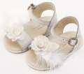 Δερμάτινο Πέδιλο Διακοσμημένο με Χειροποίητο Λουλούδι με Πούπουλα σε Εκρού Χρώμα. Λευκό : 3