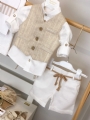 βαπτιστικό ρούχο για αγόρι βερμούδα λευκό μπεζ λινό μοντέρνο καλικαιρινό : 2