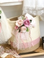 καλάθι στρογγυλό σχοινί ροζ μπεζ εκρού λουλούδια πουά στόλισμα : 4