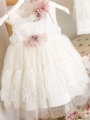 βαπτιστικό φόρεμα λευκό off white δαντέλα με ουρά πίσω λουλούδια σάπιο μήλο ζακετάκι : 2