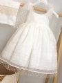 βαπτιστικό φόρεμα κορίτσι πουά απλό χαριτωμένο φιογκάκια τιράντα φιόγκος πίσω με κουμπιά πέρλες : 2