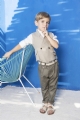 baby bloom βαπτιστικά ρούχα για αγόρι μοντέρνα φουλάρι μέντα μπεζ γιλέκο αλυσιδάκι χάντρες ζώνη τιράντα : 2