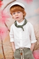 βαπτιστικά ρούχα αγόρι λαδί πράσινο μπεζ λινό πουκαμίσα μάο γιακάς παπαδίστικος φουλάρι χωρίς γιλέκο bambolino kwnstantinidis : 2