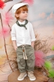 βαπτιστικά ρούχα αγόρι λαδί πράσινο μπεζ λινό πουκαμίσα μάο γιακάς παπαδίστικος φουλάρι χωρίς γιλέκο bambolino kwnstantinidis : 3