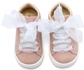 Sneaker απο Μεταλιζέ Ύφασμα και Δέσιμο Κορδέλα Οργάντζας σε Ροζ Χρώμα. : 2