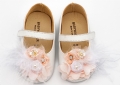 Βαπτιστικό παπούτσι μαλακό αγκαλιάς εκρού ΛΕΥΚΌ ΡΟΖ λουλούδι 1663 babywalker : 2